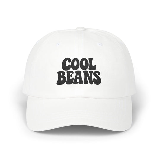 Cool Beans Classic Dad Hat – Embroidered Minimalist Text Hat for Chill Vibes and Quiet Comedy Fans. Black Letters