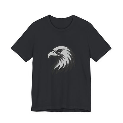 Eagle Head Graphic T-Shirt – Bold Dark Theme Grayscale Bird of Prey Design on Black Tee with Fierce Detail and Modern Ghost Effect. Unisex Jersey Short Sleeve Tee