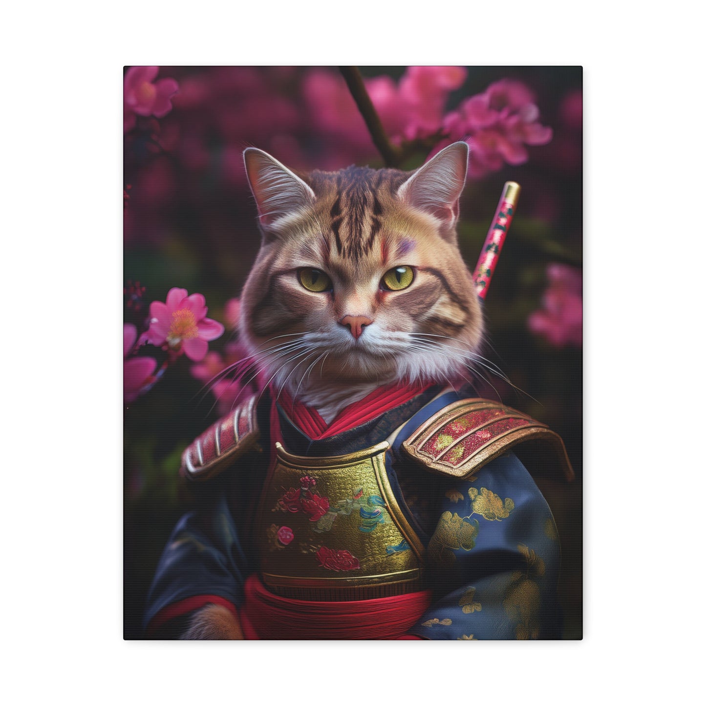 Samurai Meowster Canvas Art | Stretched Matte Wall Decor