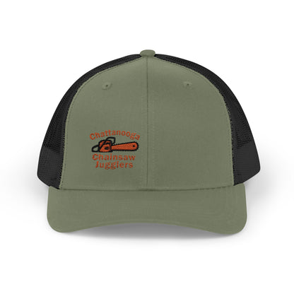 Chattanooga Chainsaw Jugglers Trucker Hat – Embroidered Retro Circus Chaos Hat with Dangercore Energy
