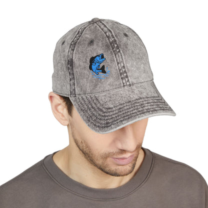Jumping Fish Vintage Hat – Embroidered Blue Fishing Hat for Anglers, Lake Days, and Outdoor Style