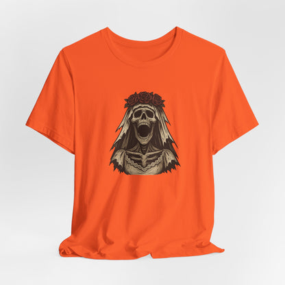 Screaming Skeleton Bride Halloween Shirt – Gothic Undead Bride Graphic Tee for Spooky Season Horror Fans