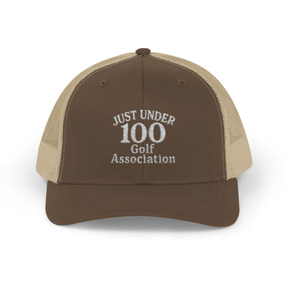 Just Under 100 Golf Trucker Hat – Embroidered Funny Golf Hat for Weekend Golfers and Casual Fairway Vibes. White Letters