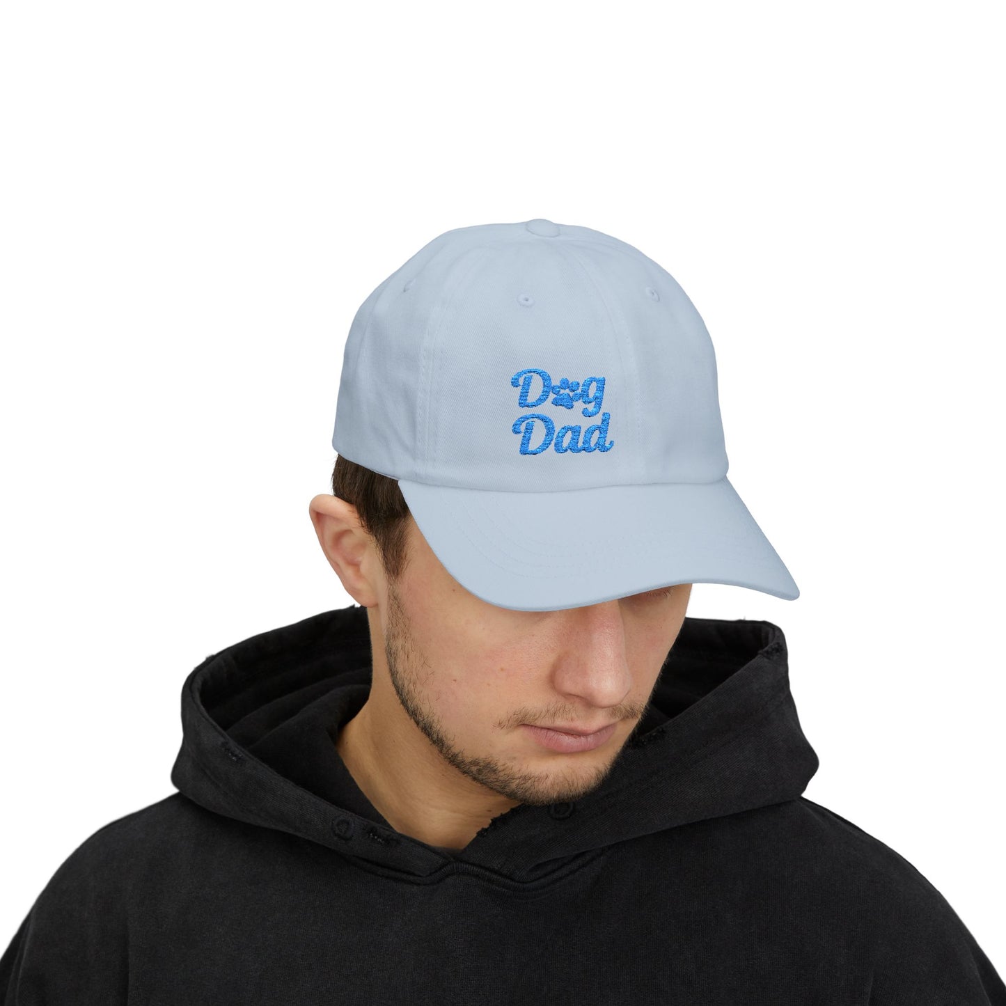 Dog Dad Classic Dad Hat – Embroidered Minimalist Dog Face Hat for Proud Pet Dads and Canine Companions. Blue Letters