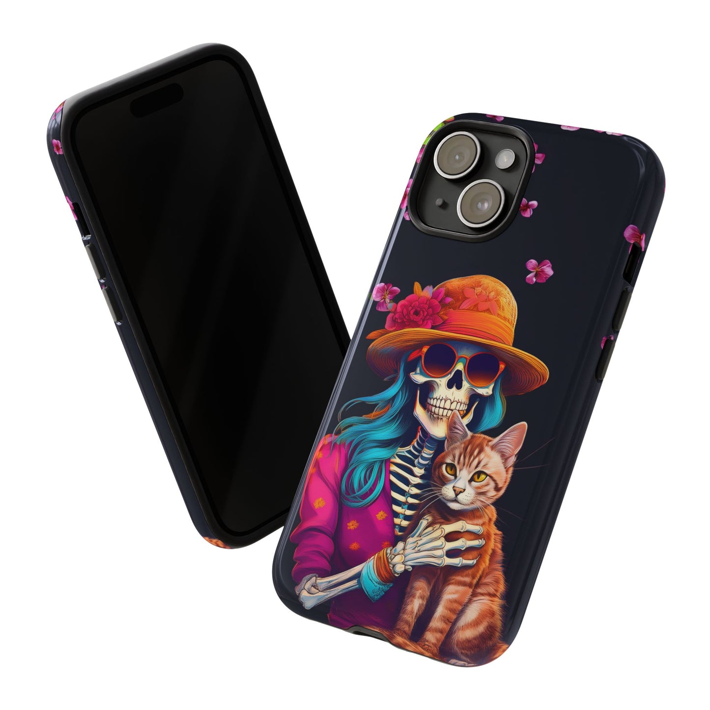 Skeleton holding a Cat Cell Phone Case 001