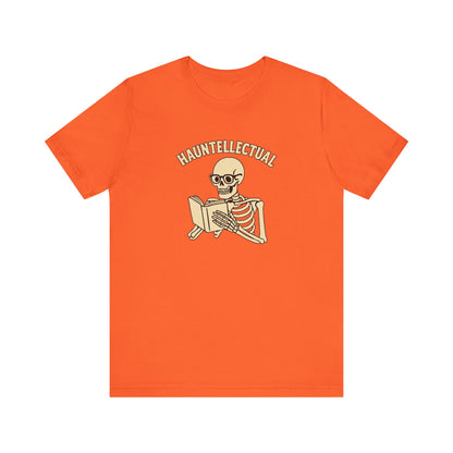 Hauntellectual Halloween Shirt – Funny Skeleton Reading Book Tee for Spooky Smart People