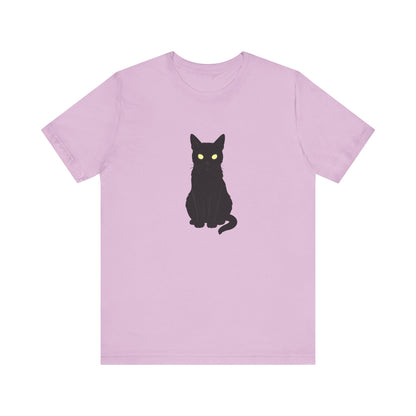 Glowing-Eyed Black Cat Shirt – Dark Theme Feline Stare for Maximum Spook and Minimal Effort. Unisex Jersey Short Sleeve Tee