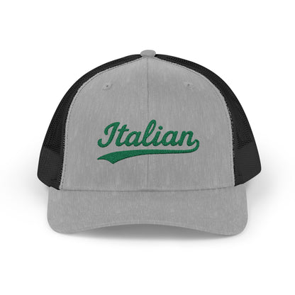 Italian Trucker Hat – Green Script Heritage Hat for Pasta Lovers and Italian Pride