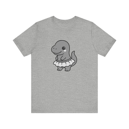 Kawaii T-Rex Dancer Graphic Tee Dark Theme – Cute Dinosaur in Skirt Vector Design