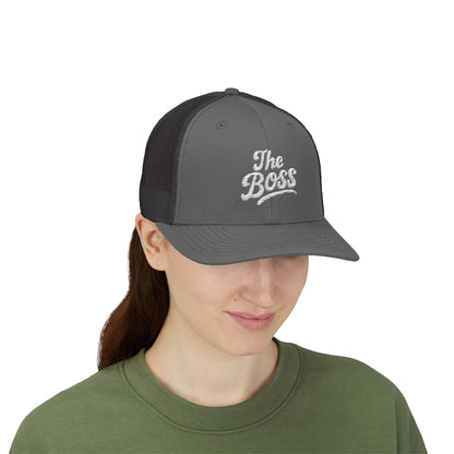 The Boss Trucker Hat – Embroidered Statement Hat for Power Moves Only. White Letters