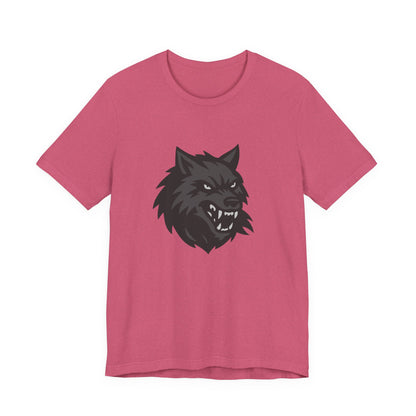 Dark Theme Wolf Head Shirt – Fierce Growling Wolf Face Graphic in Black and Grey for Bold, Edgy Style. Unisex Jersey Short Sleeve Tee