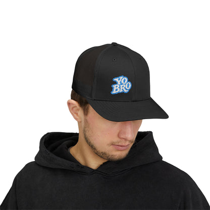 Yo Bro Trucker Hat – Embroidered Blue & White Hat for Laid-Back Vibes