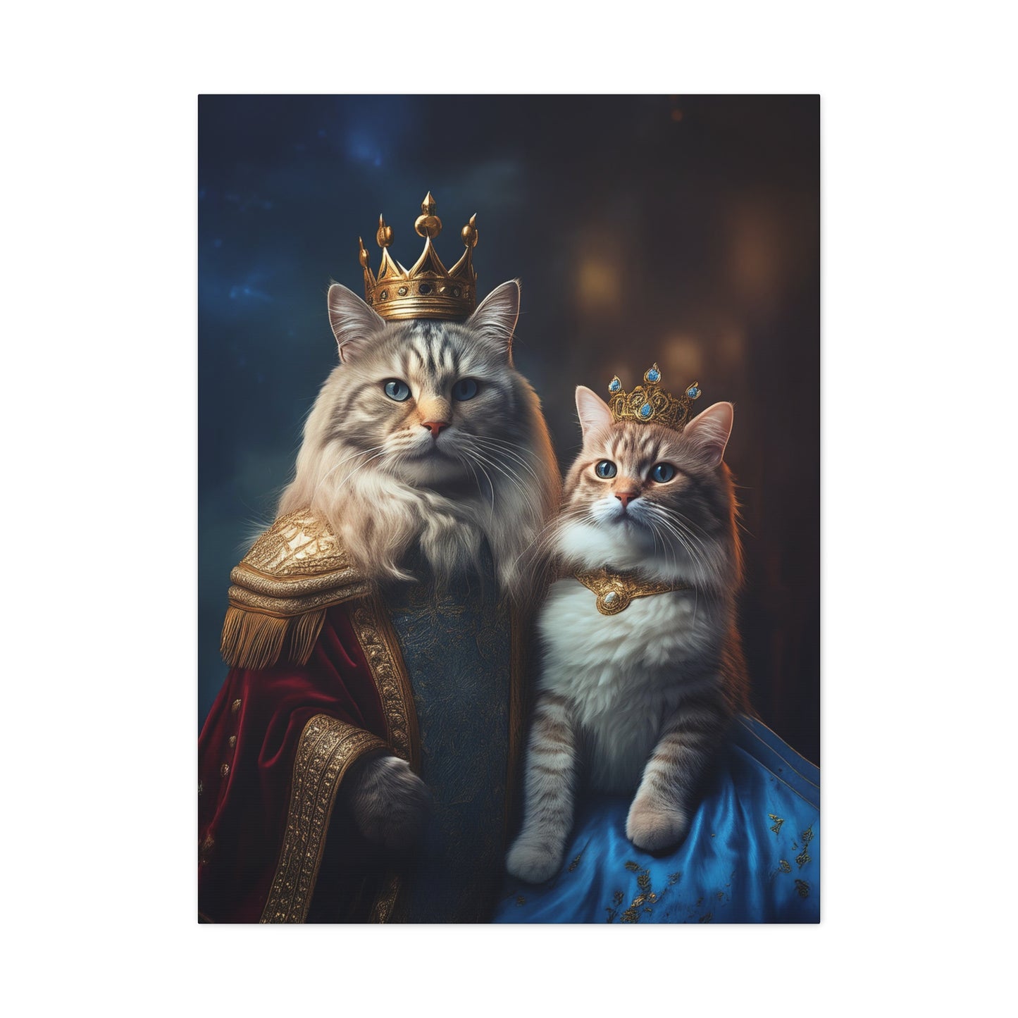 The Royal King and Queen of Meowsington Canvas Art | Stretched Matte Wall Decor 002