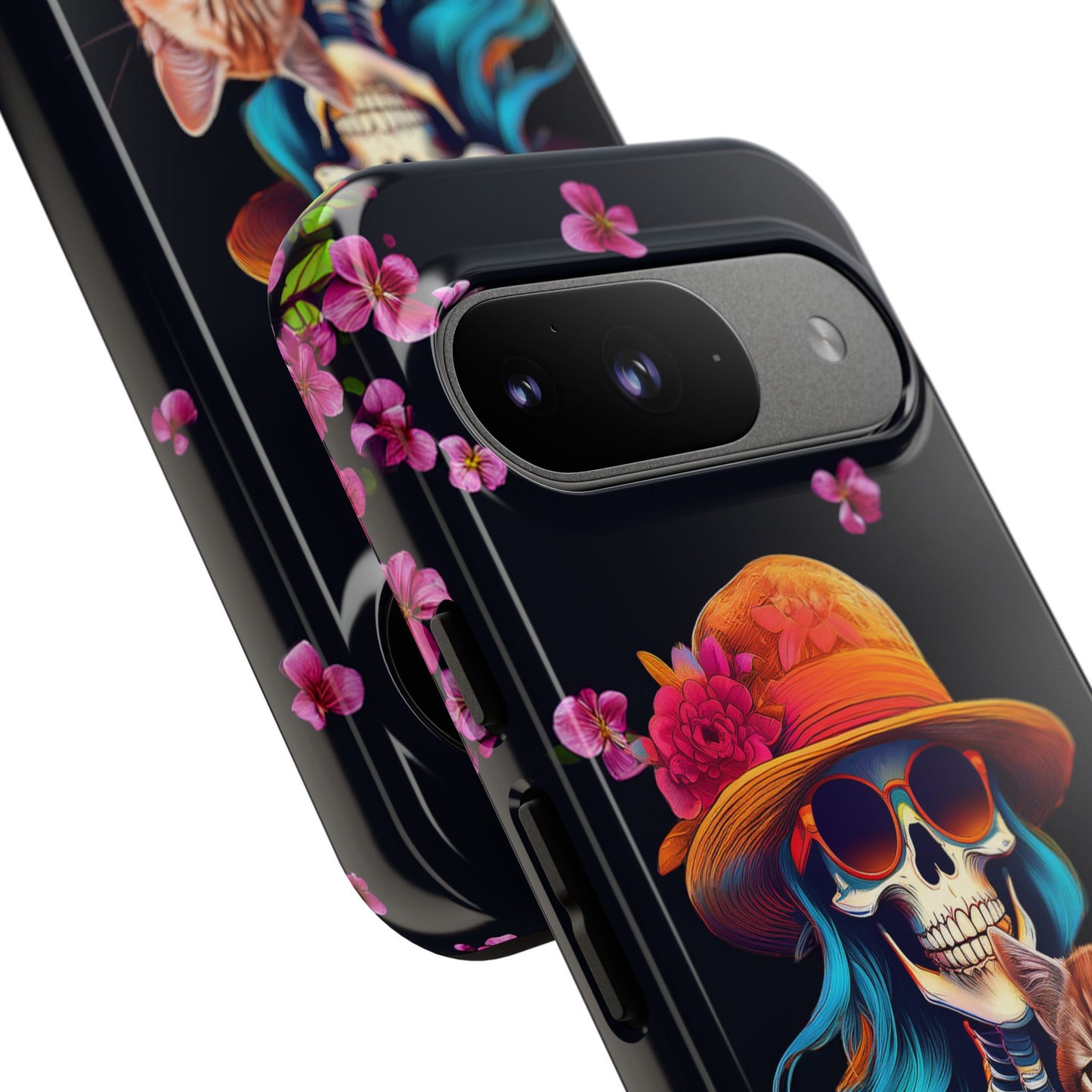 Skeleton holding a Cat Cell Phone Case 001