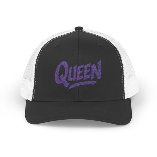 Queen Trucker Hat – Embroidered Crown Hat for Confident Women. Purple Letters