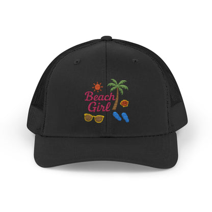 Beach Girl Trucker Hat – Embroidered Summer Vibes Hat for Coastal Queens