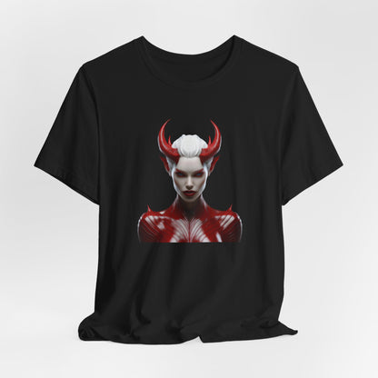 Fierce Devil Woman Halloween Shirt – Seductive Demon Graphic Tee for Bold Halloween Style