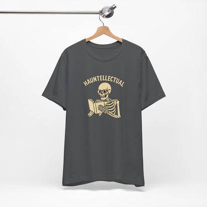 Hauntellectual Halloween Shirt – Funny Skeleton Reading Book Tee for Spooky Smart People