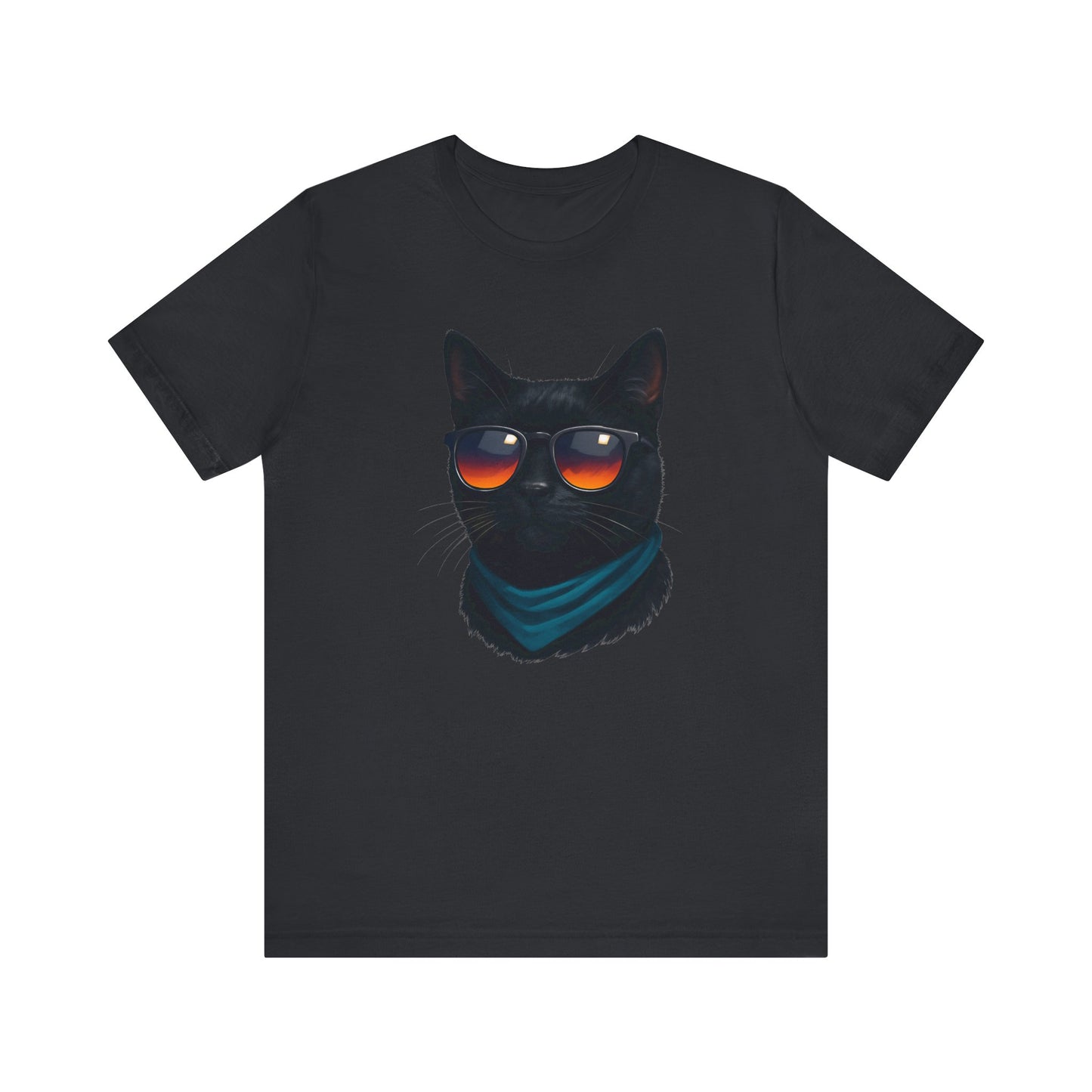 Cool Black Cat with Shades Graphic Tee Dark Theme – Retro Sunset Sunglasses Vector Design