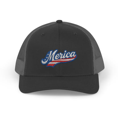 Merica Trucker Hat – Patriotic Embroidered Hat with Vintage Sports Style