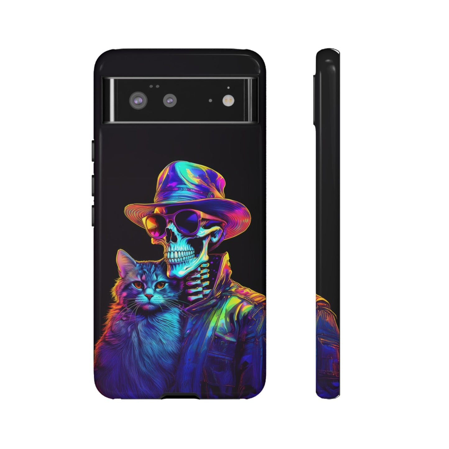 Skeleton holding a Cat Cell Phone Case 002