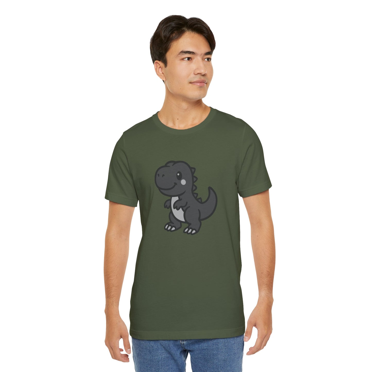 Cute T-Rex Graphic Tee Dark Theme – Kawaii Dinosaur Vector Design for Playful Style