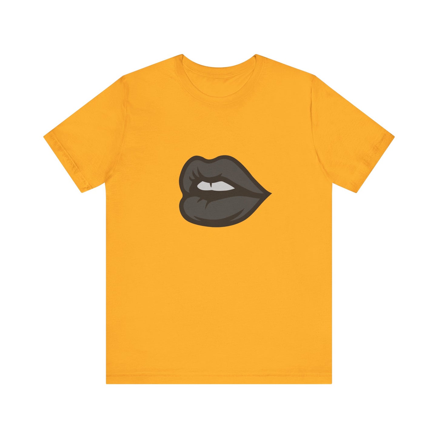 Dark Lips Graphic T-Shirt – Dark Theme Grayscale Biting Lip Design on Black Tee with Subtle Seduction and Modern Ghost Effect. Unisex Jersey Short Sleeve Tee