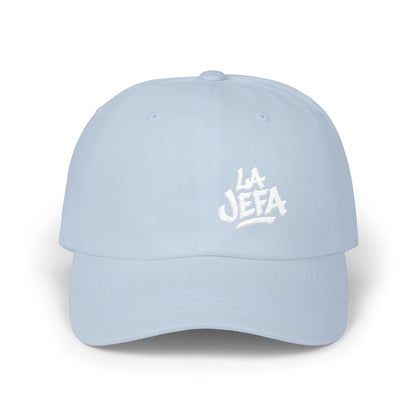 La Jefa Embroidered Classic Dad Hat – Bold Latina Boss Hat for Confident Women, Statement Streetwear, and Jefa Energy. White Letters