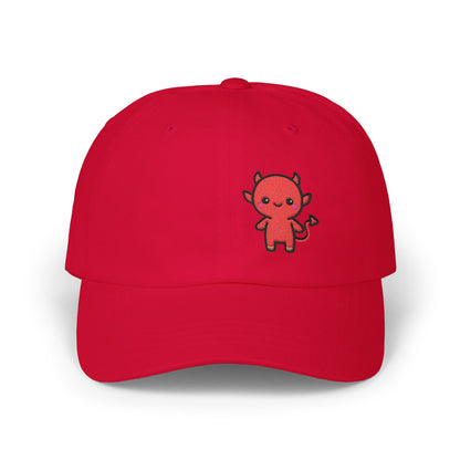 Lil Devil Embroidered Classic Dad Hat – Cute Red Devil Design for Halloween, Spooky Style, and Mischievous Everyday Vibes