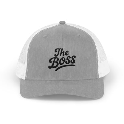 The Boss Trucker Hat – Embroidered Statement Hat for Power Moves Only. Black Letters