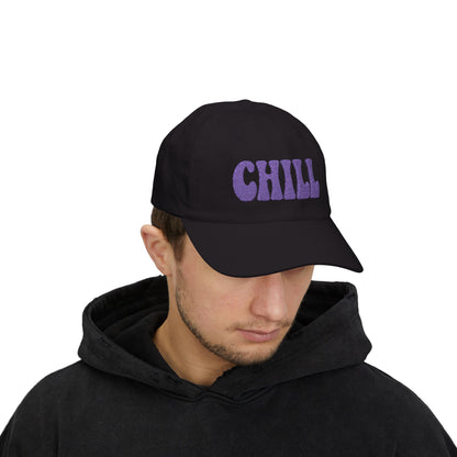 Chill Classic Dad Hat – Embroidered Relaxed Script Hat for Easygoing Vibes and Everyday Cool. Purple Letters