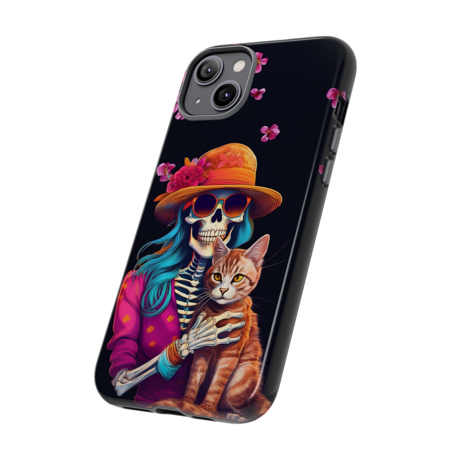 Skeleton holding a Cat Cell Phone Case 001