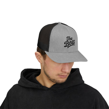 The Boss Trucker Hat – Embroidered Statement Hat for Power Moves Only. Black Letters