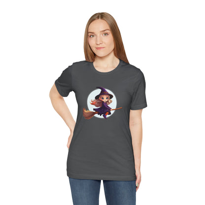 Cute Witch on a Broom Halloween Shirt – Adorable Flying Witch Graphic Tee for Kids and Magic Lovers