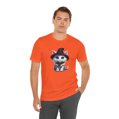 Adorable Witch Cat Halloween Shirt – Cute White Cat in Hat Graphic Tee for Cat Lovers and Halloween Fans