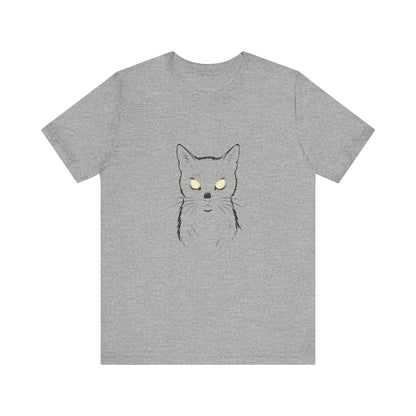 Ghost Cat Eyes Tee – Dark Theme Black Cat Outline with Transparent Face and Glowing Stare. Unisex Jersey Short Sleeve Tee