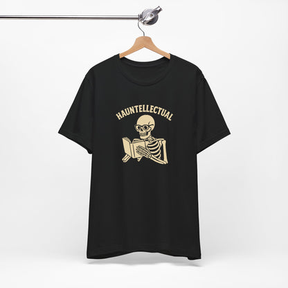 Hauntellectual Halloween Shirt – Funny Skeleton Reading Book Tee for Spooky Smart People