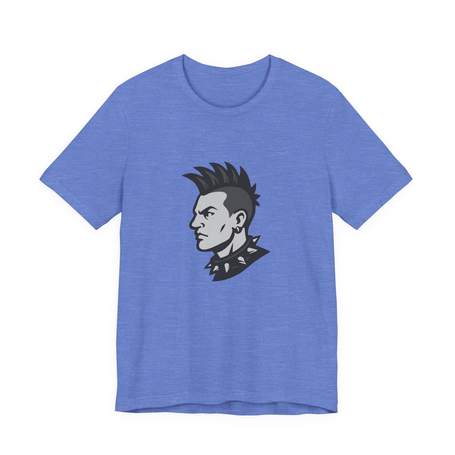Punk Guy Graphic T-Shirt – Dark Theme Grayscale Mohawk Portrait on Black Tee with Attitude and Subtle Modern Ghost Effect. Unisex Jersey Short Sleeve Tee