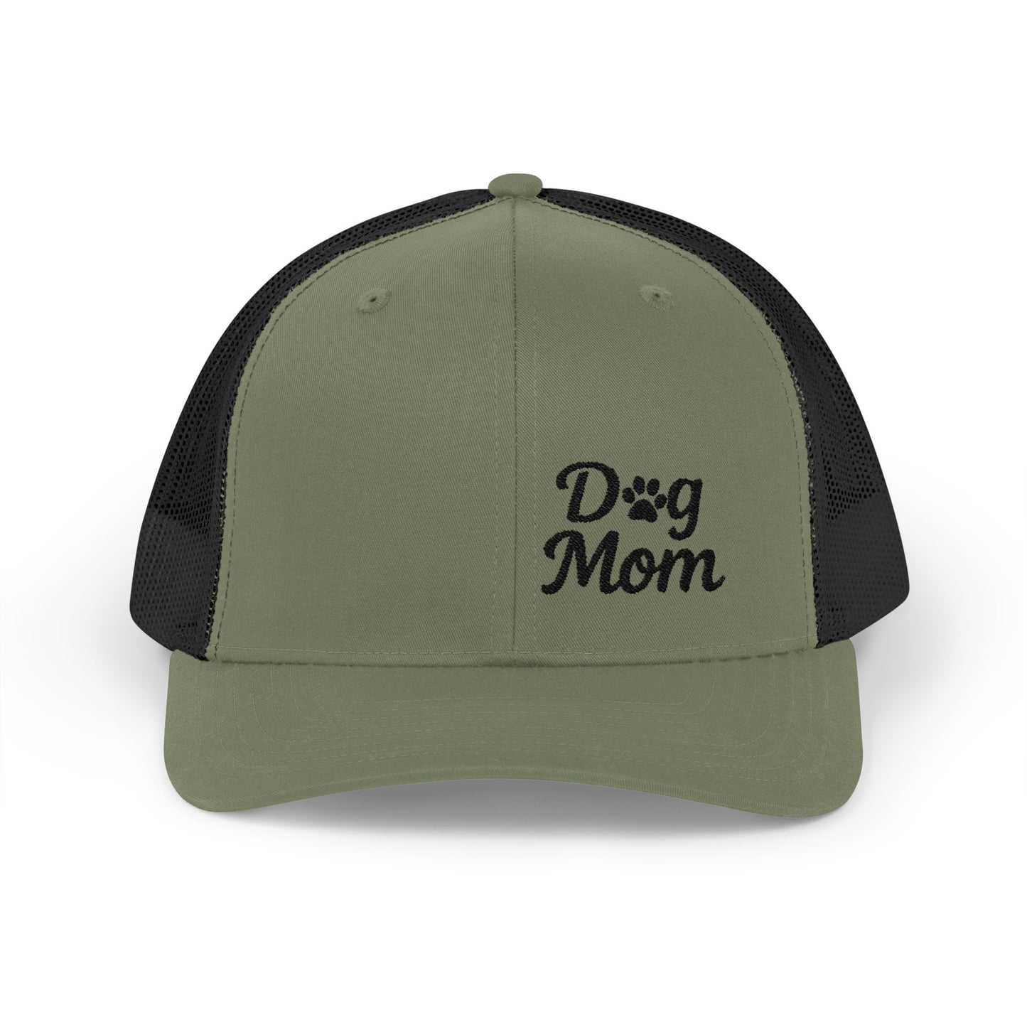 Dog Mom Trucker Hat – Embroidered Minimalist Dog Face Hat for Proud Pet Moms and Dog-Loving Style. Black Letters