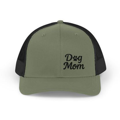 Dog Mom Trucker Hat – Embroidered Minimalist Dog Face Hat for Proud Pet Moms and Dog-Loving Style. Black Letters