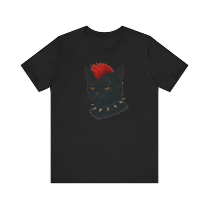 Punk Rock Black Cat Graphic Tee Dark Theme – Spiked Collar Rebel Feline Design