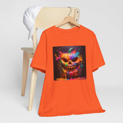 Neon Splatter Pumpkin Halloween Shirt – Vibrant Dripping Jack-o’-Lantern Graphic Tee for Bold Spooky Style