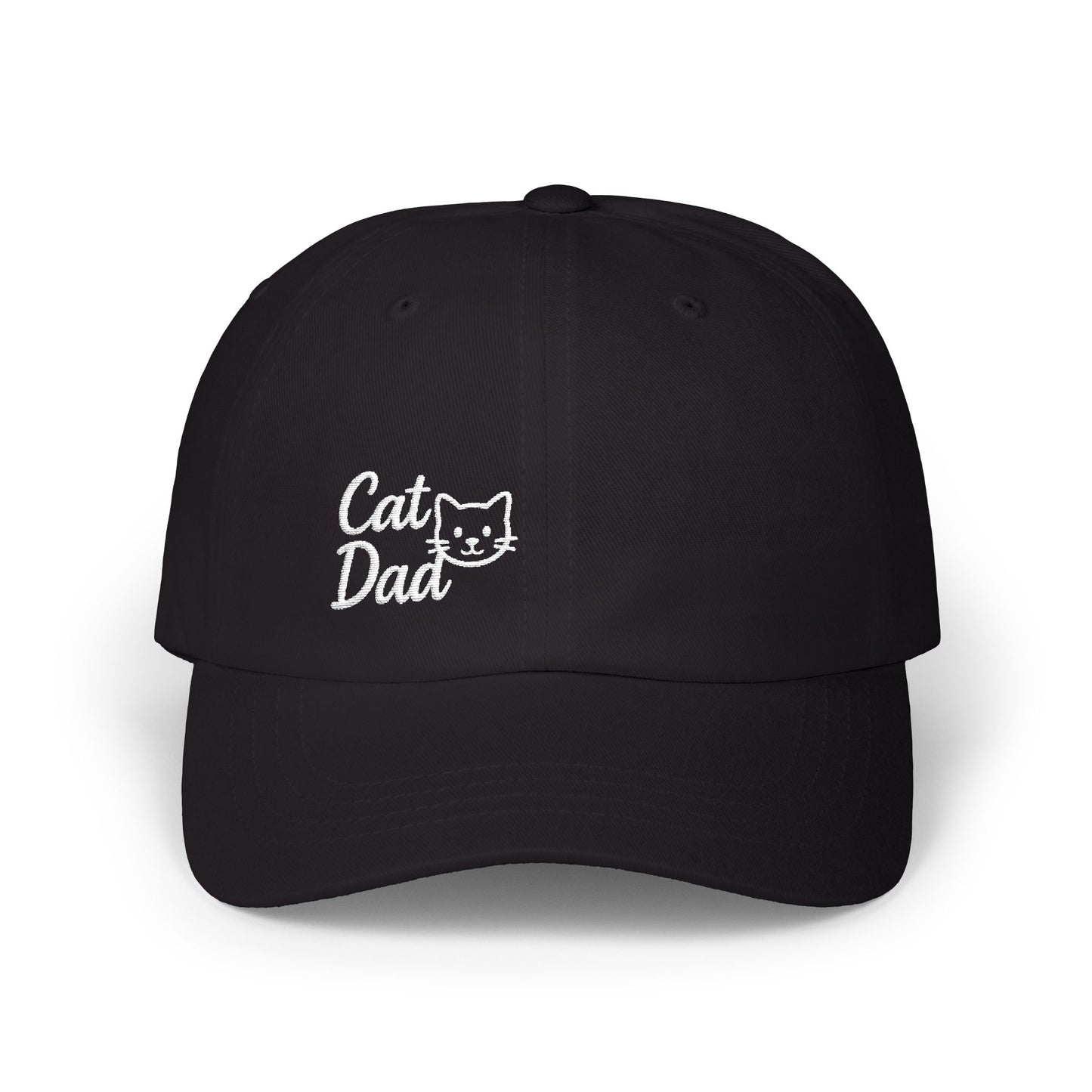 Cat Dad Classic Dad Hat – Embroidered Minimalist Cat Face Hat for Proud Pet Dads and Feline Fans. white letters