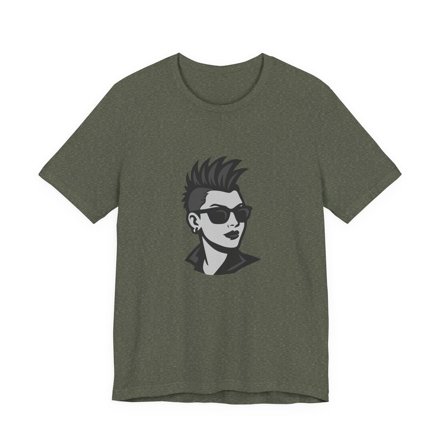 Punk Girl Graphic T-Shirt – Dark Theme Grayscale Spiked Hair Portrait on Black Tee with Bold Energy and Modern Ghost Effect. Unisex Jersey Short Sleeve Tee