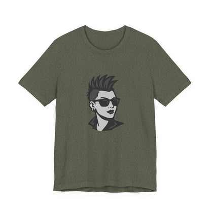 Punk Girl Graphic T-Shirt – Dark Theme Grayscale Spiked Hair Portrait on Black Tee with Bold Energy and Modern Ghost Effect. Unisex Jersey Short Sleeve Tee