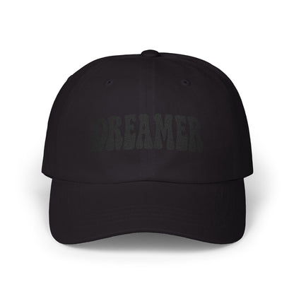 Dreamer Classic Dad Hat – Embroidered Minimalist Script Hat for Visionaries, Creatives, and Chill Daydreamers. Black Letters