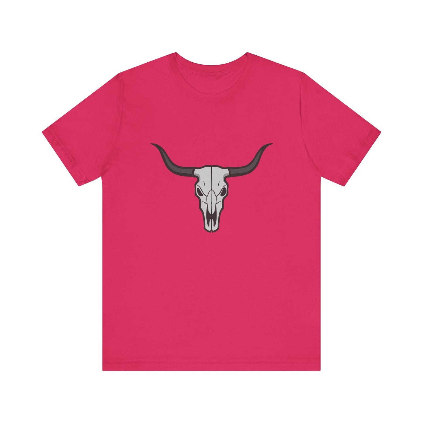 Dark Theme Steer Skull Shirt – Western Cow Skull Graphic in Grey and Black for Desert Gothic Vibes. Unisex Jersey Short Sleeve Tee
