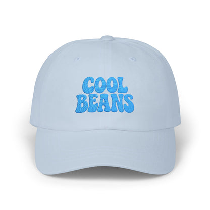 Cool Beans Classic Dad Hat – Embroidered Minimalist Text Hat for Chill Vibes and Quiet Comedy Fans. Blue Letters