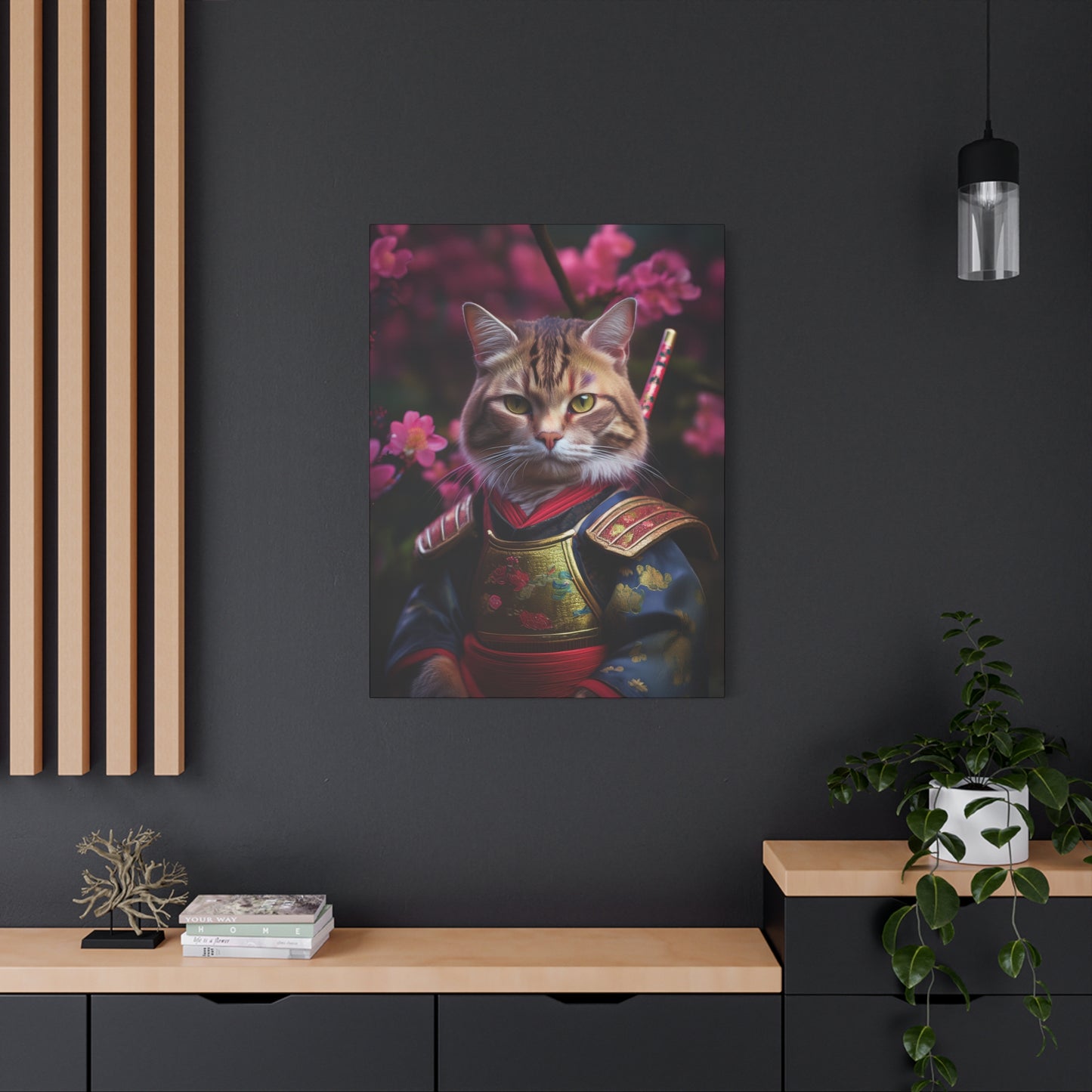 Samurai Meowster Canvas Art | Stretched Matte Wall Decor