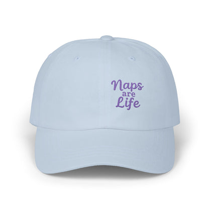 Naps Are Life Embroidered Classic Dad Hat – Cozy Comfort Hat for Nap Lovers, Rest Day Mood, and Chill Style. Purple Letters